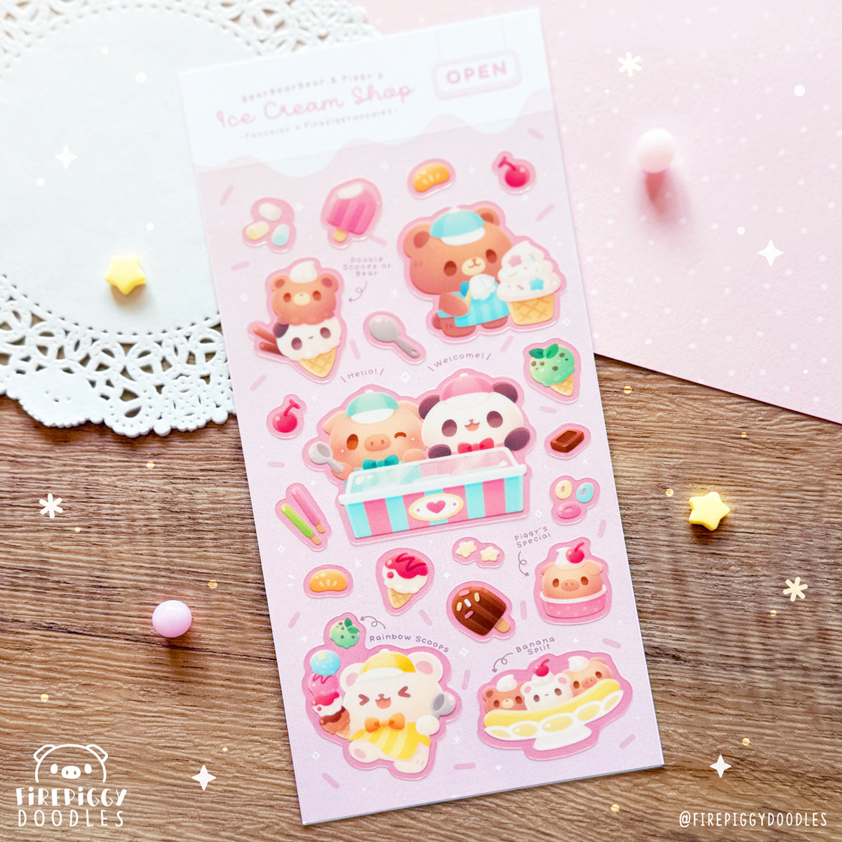 BearBearBear & Piggy's Ice-cream Shop Sticker Sheet